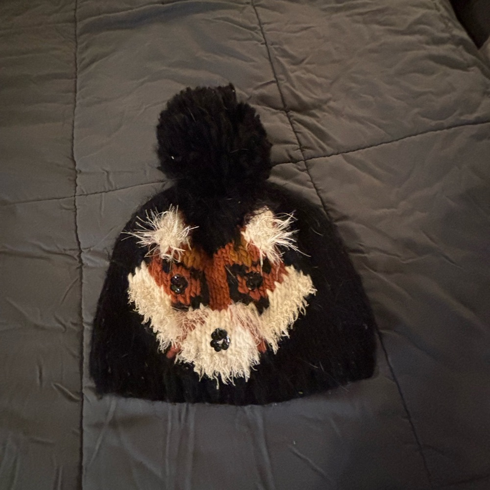 Mixit Black Beanie with Animal Face